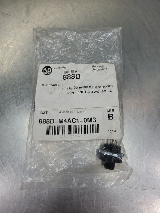 Allen-Bradley 888D-M4AC1-0M3 Ser B 4PIN DC Micro Male Straight.          5D-35/2