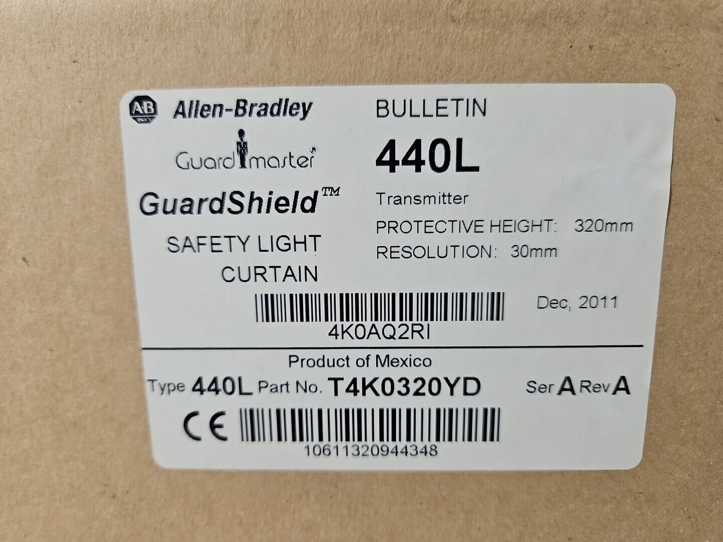 Allen Bradley T4K0320YD Ser A Rev A GuardShield  Safety Light Curtain    loc6D11