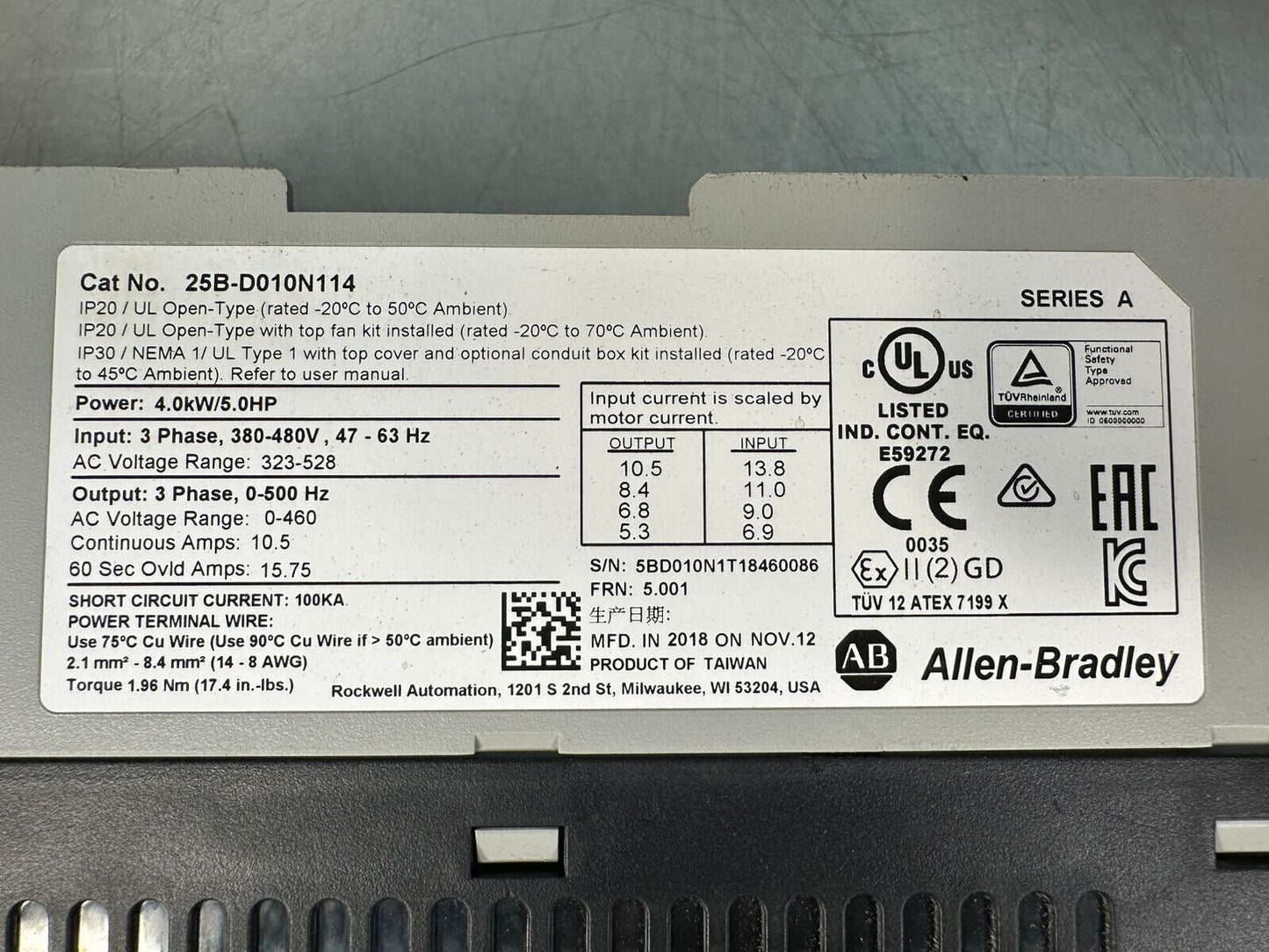 Allen Bradley 25B-D010N114 /A PowerFlex 525 480V   (1C-24)