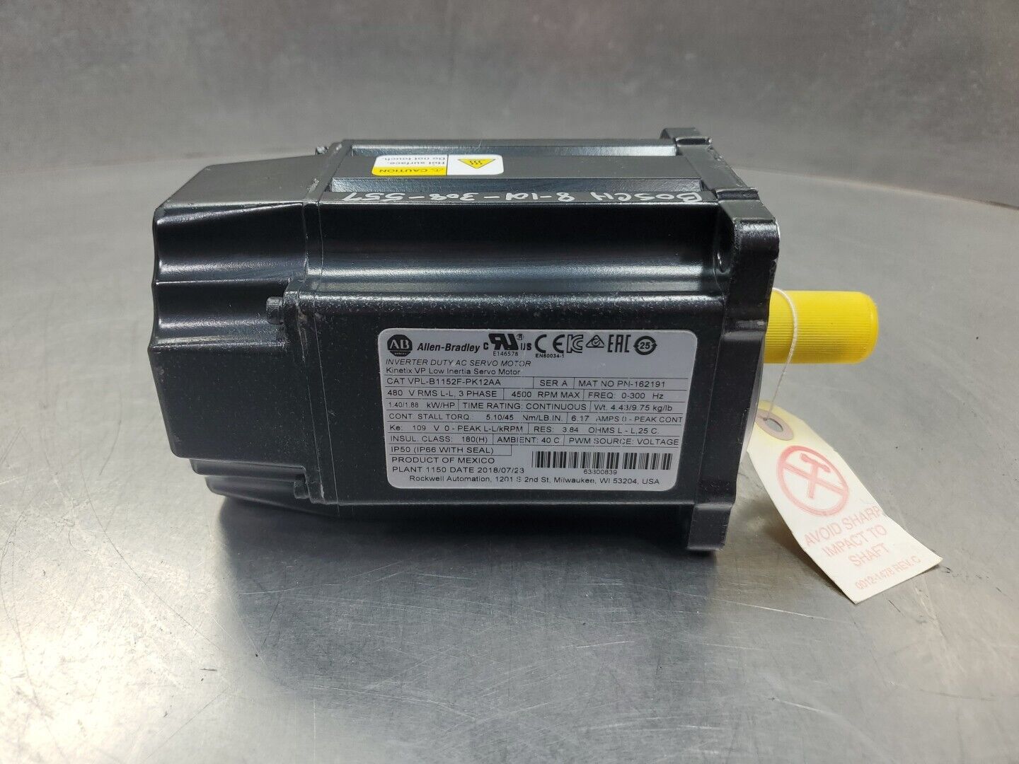 Allen-Bradley VPL-B1152F-PK12AA Kinetix Low Inertia Servo Motor, 4500 RPM.    1E