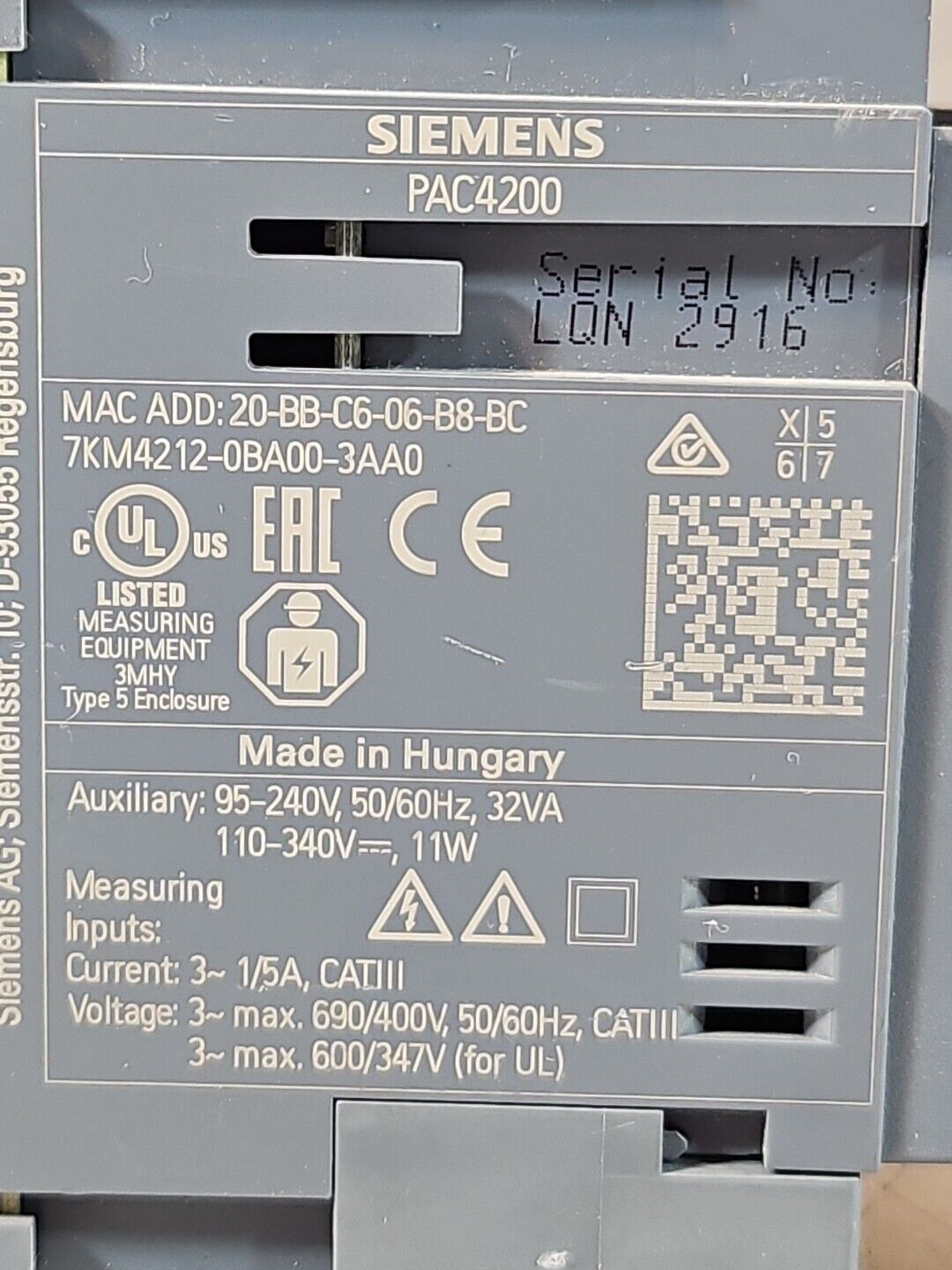 Siemens 7KM4212-0BA00-3AA0 Sentron PAC4200                                loc2C5