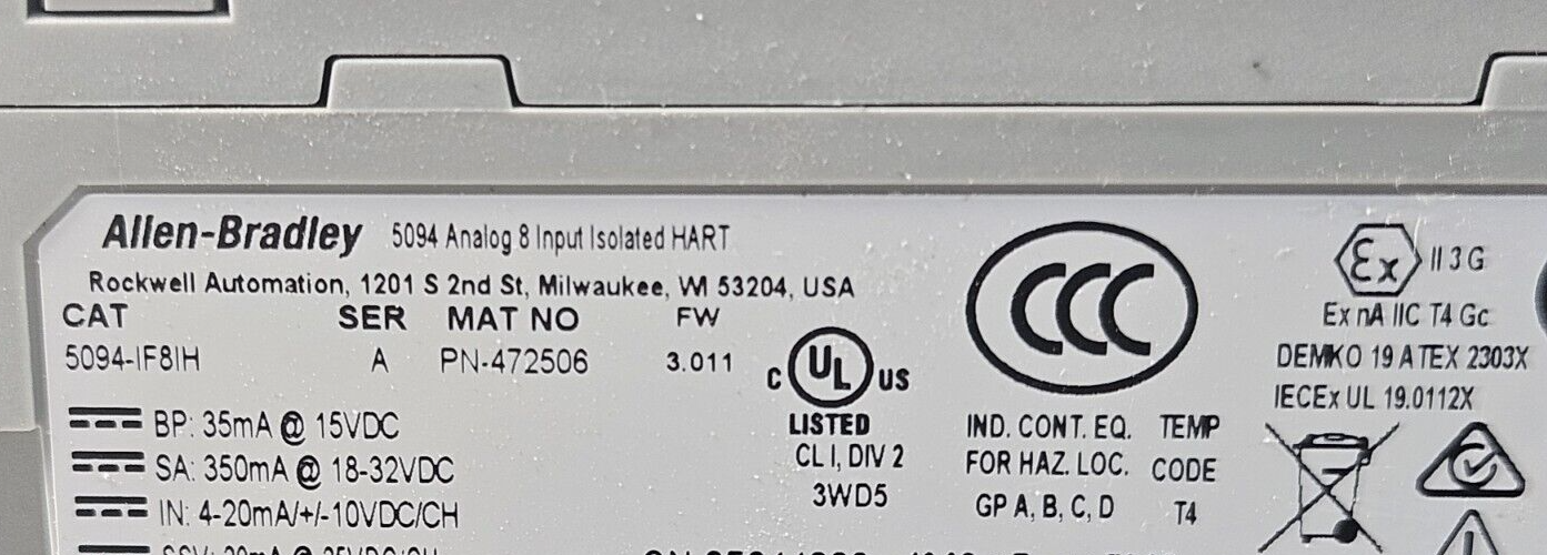 Allen-Bradley 5094-IF8IH FLEX 5000 Analog 8 Input Hart  Isolated          loc4D4