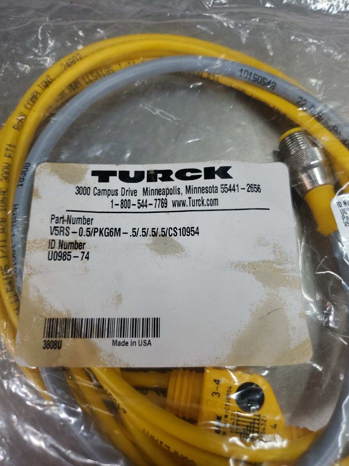 TURCK V5RS-0.5/PKG6M-.5/.5/.5/.5/CS10954 (ID# U0985-74) Cable Unit.      5A-12/2