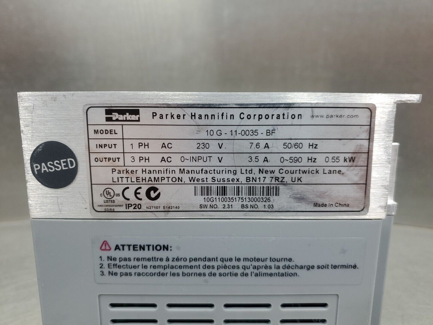 Parker 10G-11-0035-BF AC10 Series AC Drive, 3Ph 0.55kW                     1B-03