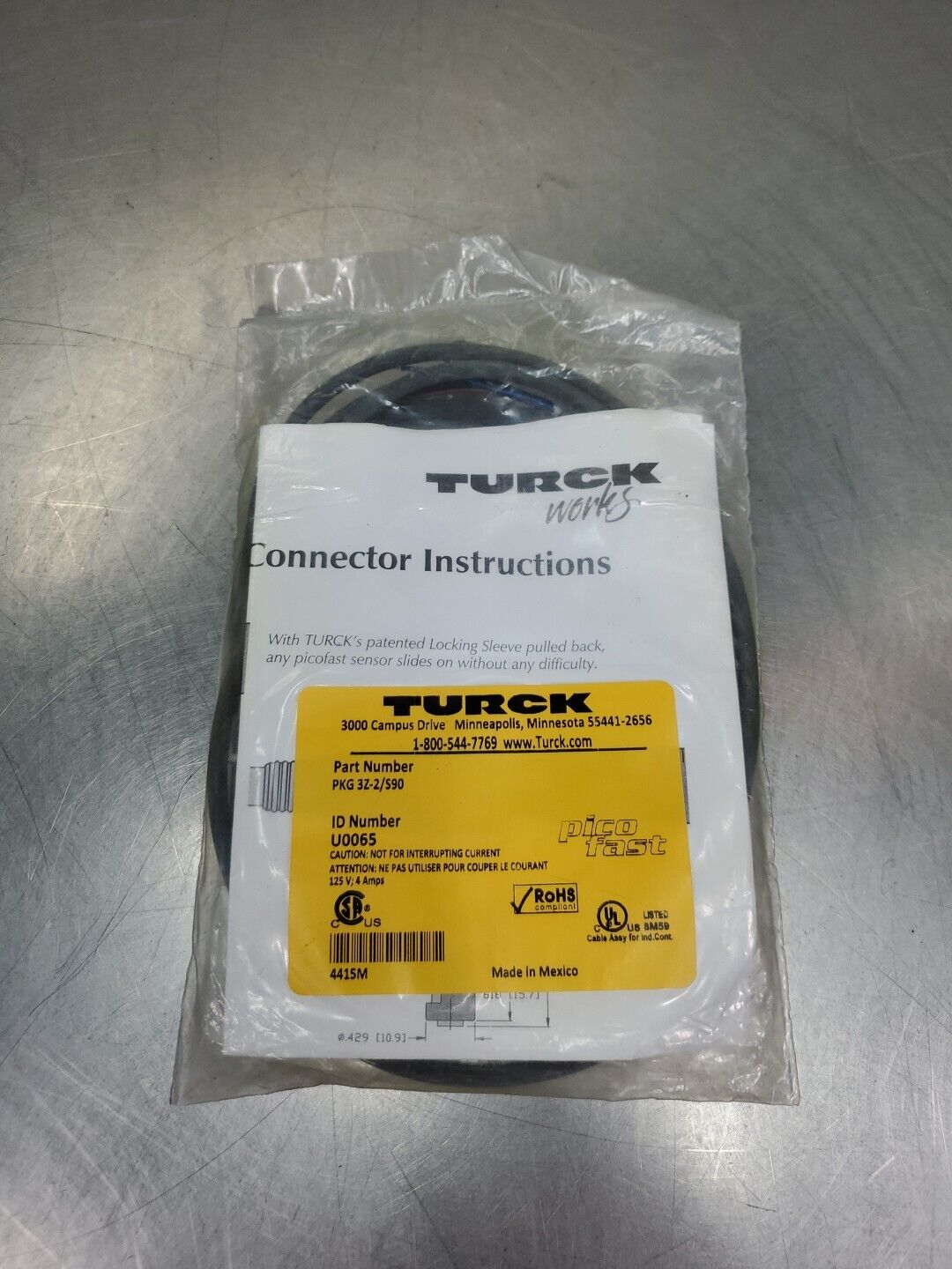 TURCK PKG 3Z-2/S90 picofast PLC Cable, ID#U0065.                         5D-35/6