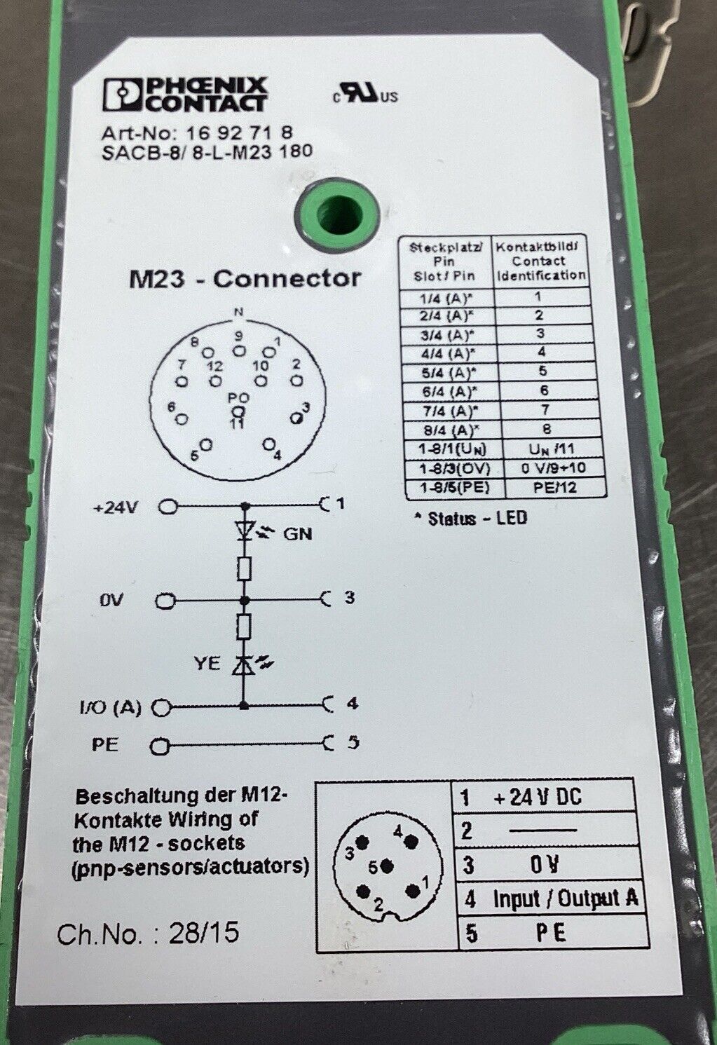 PHOENIX CONTACT   SACB-8/ 8-L-M23 180  Distribution Block       4B-39