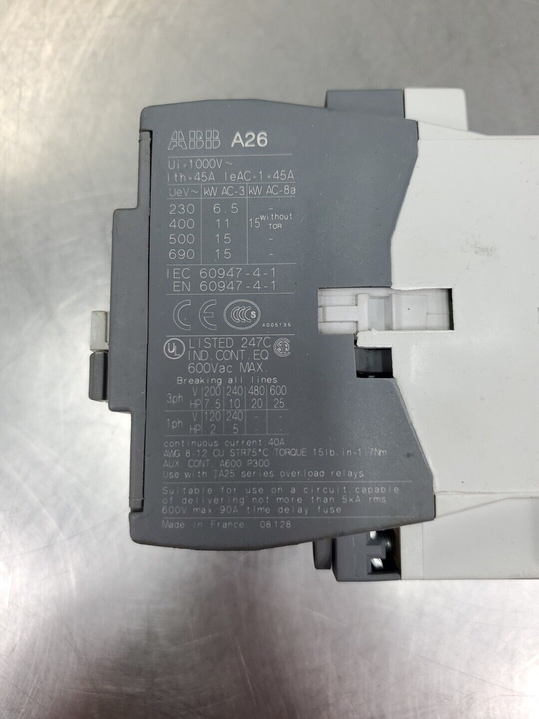 ABB A26-30-10 AC Contactor, 1000V, 45A, 3P, 25HP.                          4D-03