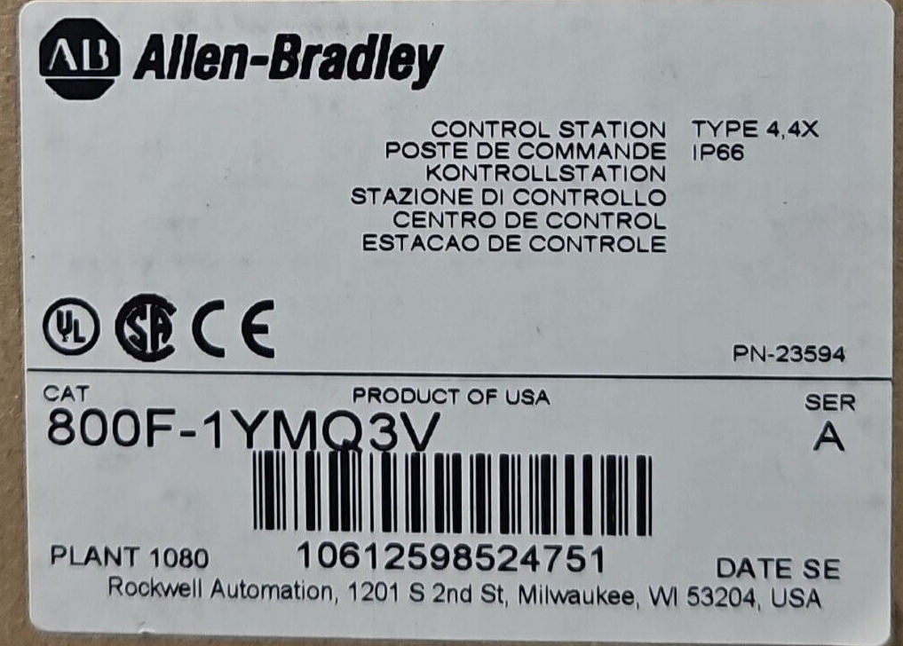 Allen Bradley 800F-1YMQ3V Control Station                                loc4C23