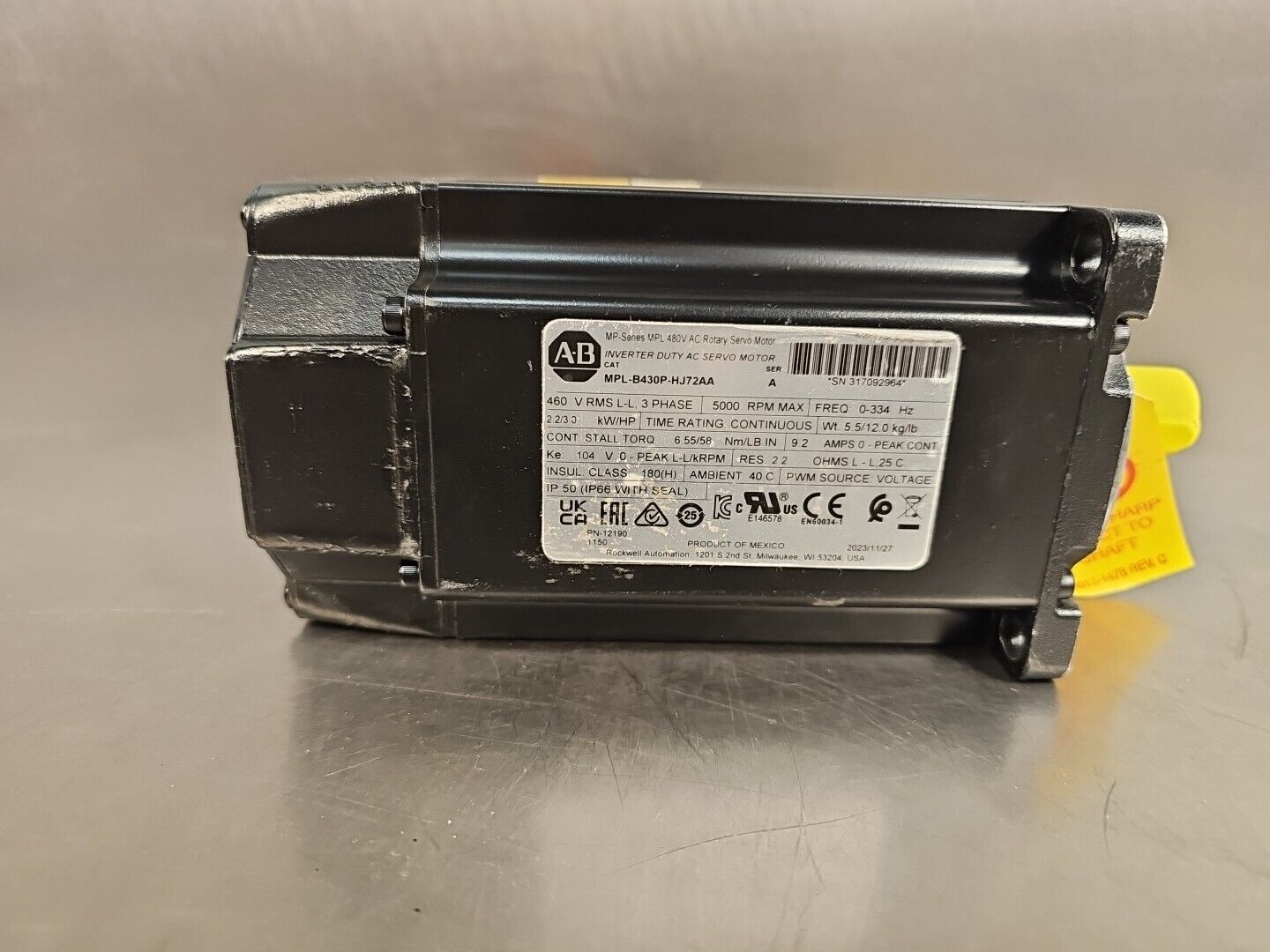 ALLEN BRADLEY MPL-B430P-HJ72AA MP Series A 5000rpm Loc.1E5