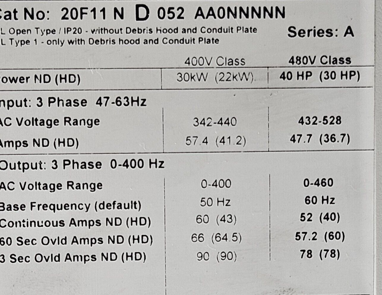 Allen Bradley 20F11D052AA0NNNNN Ser A Powerflex 753                     (BIN365)