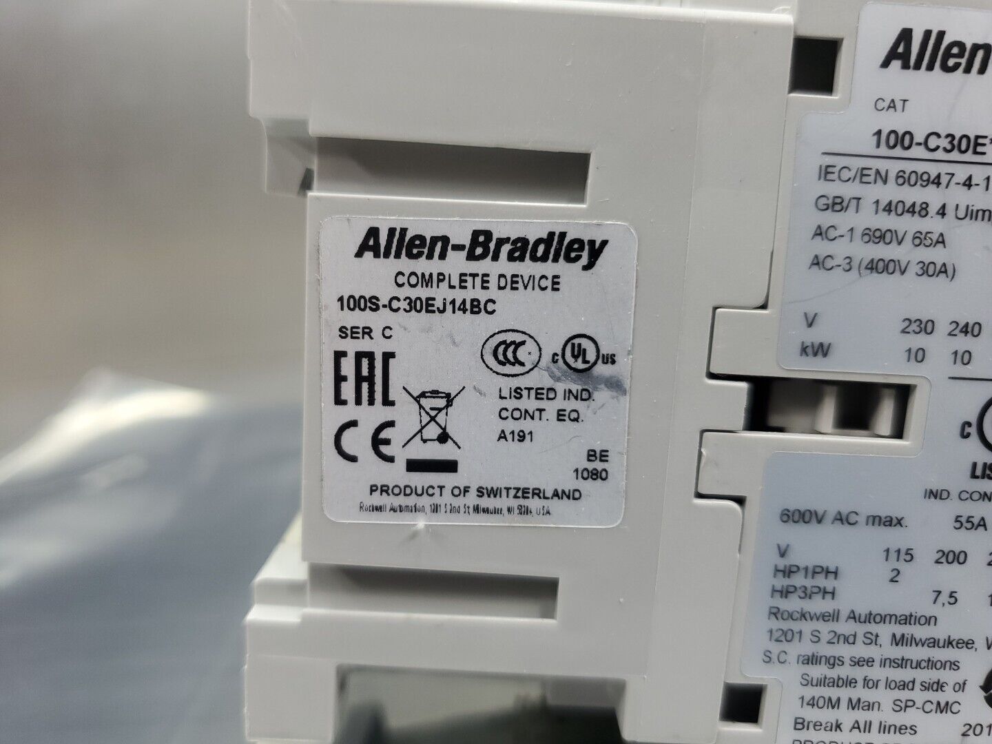 Allen Bradley 100S-C30EJ14BC GuardMaster Ser. C Safety Contactor.          4A-32