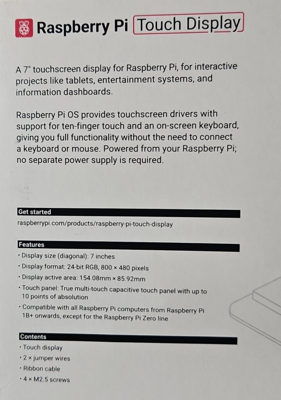 Raspberry Pi 7" Touchscreen Display                                    (BIN225)