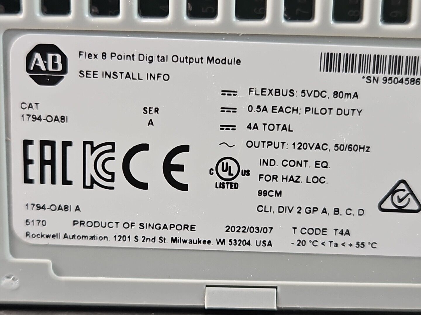 Allen-Bradley 1794-OA8I Flex I/O Output Module                           loc3E35