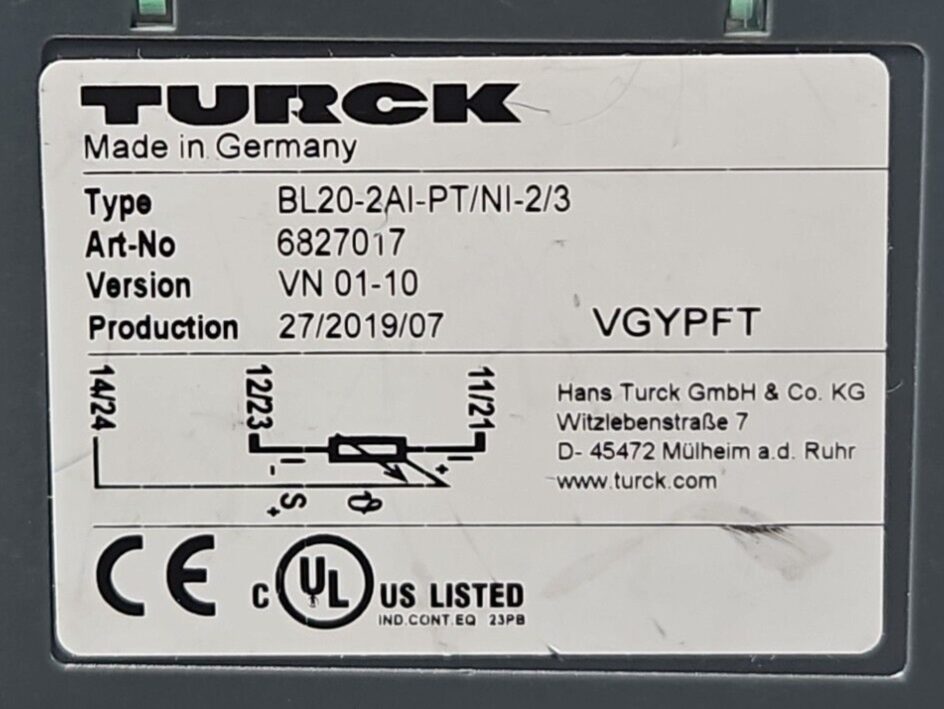 Turck D-45466 BL20-2AI-PT/NI-2/3 Digital relay outp interface module (BIN3.4.4)