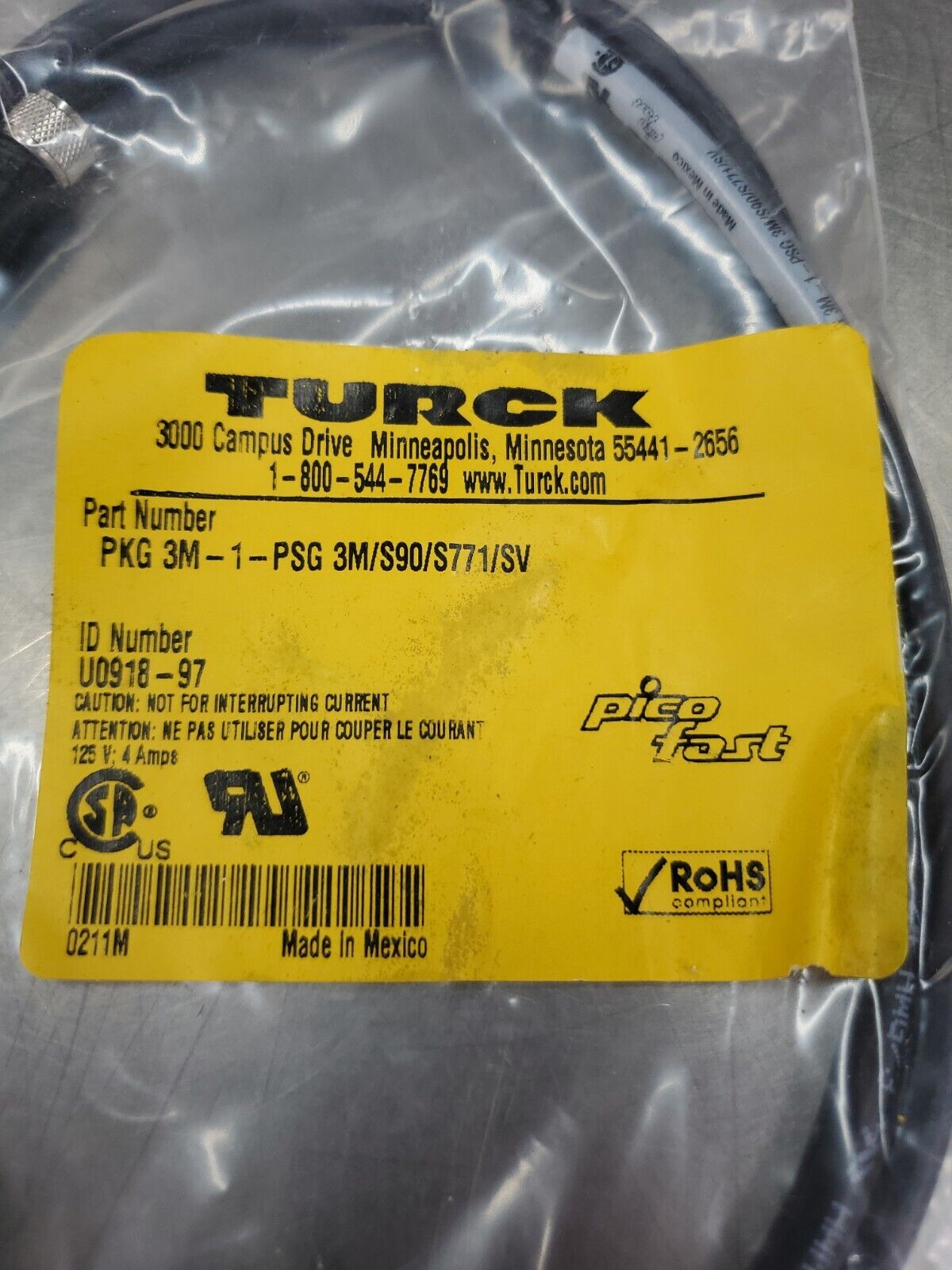 TURCK PKG 3M-1-PSG 3M/S90/S771/SV  CORDSET EXTENSION CABLE.              5A-12/2