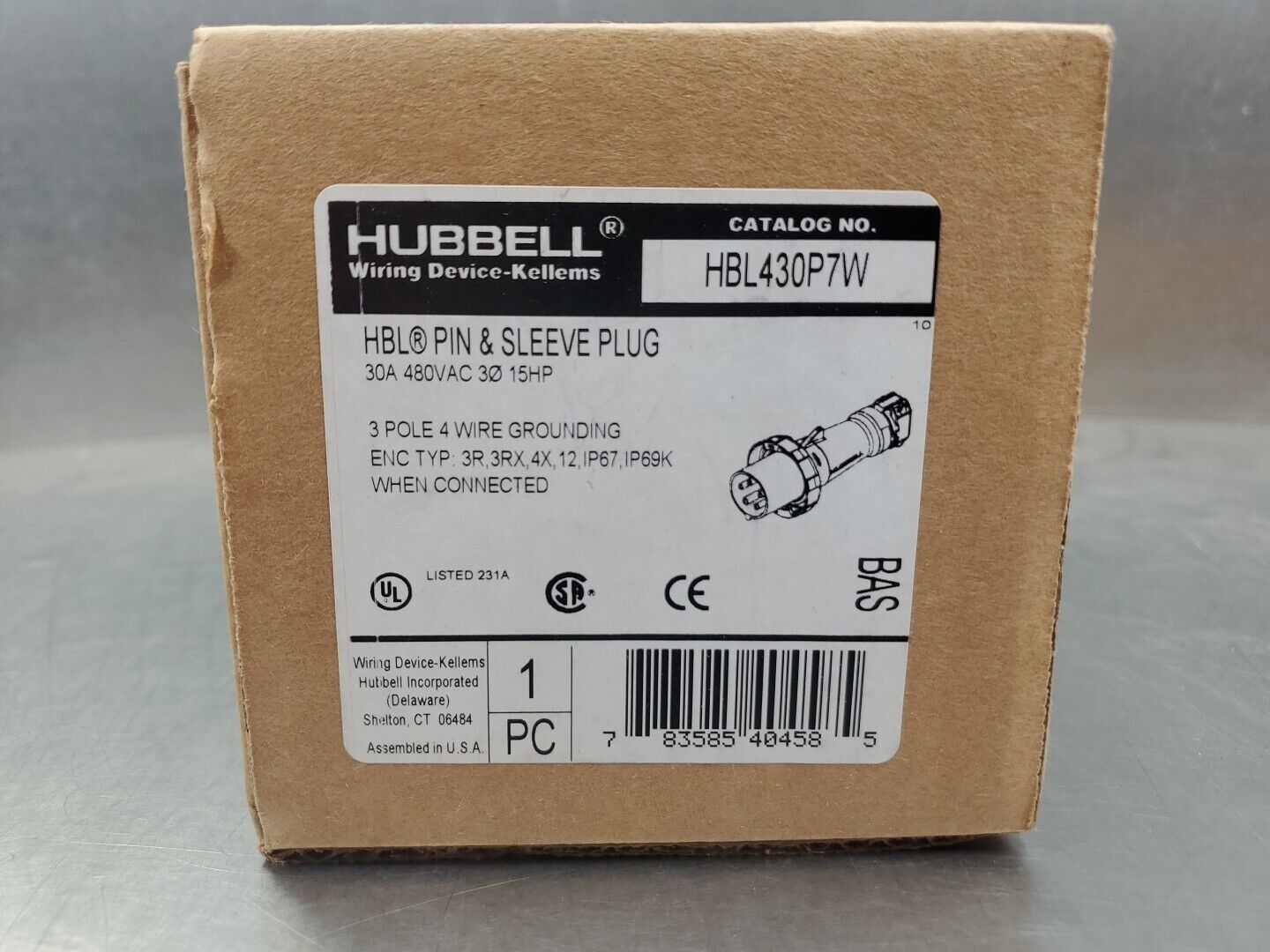 Hubbell HBL430P7W Plug, 30A 480V 3 Phase 15HP.                             5D-33