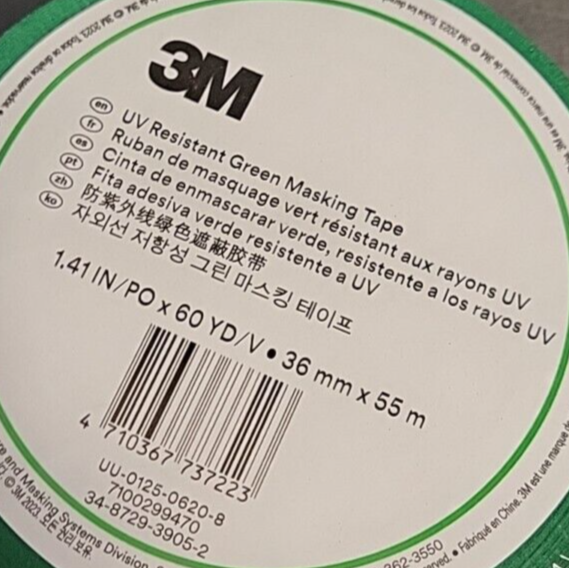 3M UV  UU 0125-0620-8  Resistant Green Masking Tape  36mmx55m  (BIN 3.4.4)