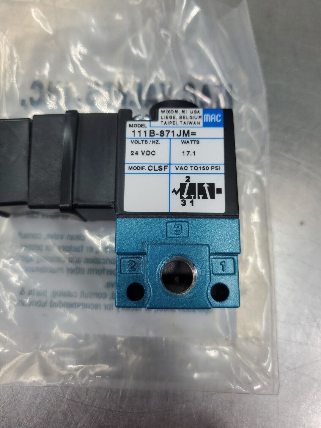 MAC 111B-871JM= Solenoid Valve, 24VDC 17.1 WATTS.                          6A-12