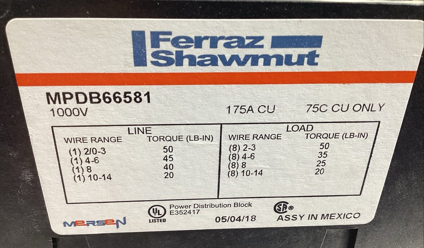 Ferraz Shawmut  MPDB66581  Intermediate Power connector Box 1000V        4D