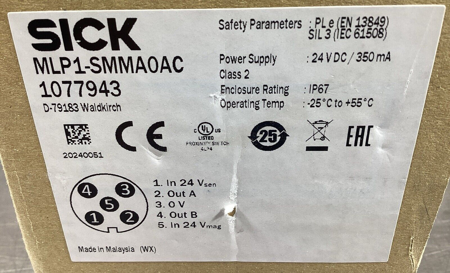 SICK  MLP1-SMMA0AC  1077943  SAFETY LOCKING DEVICE  MLP1-XA  &  MLP-XSM0AC  5C-3