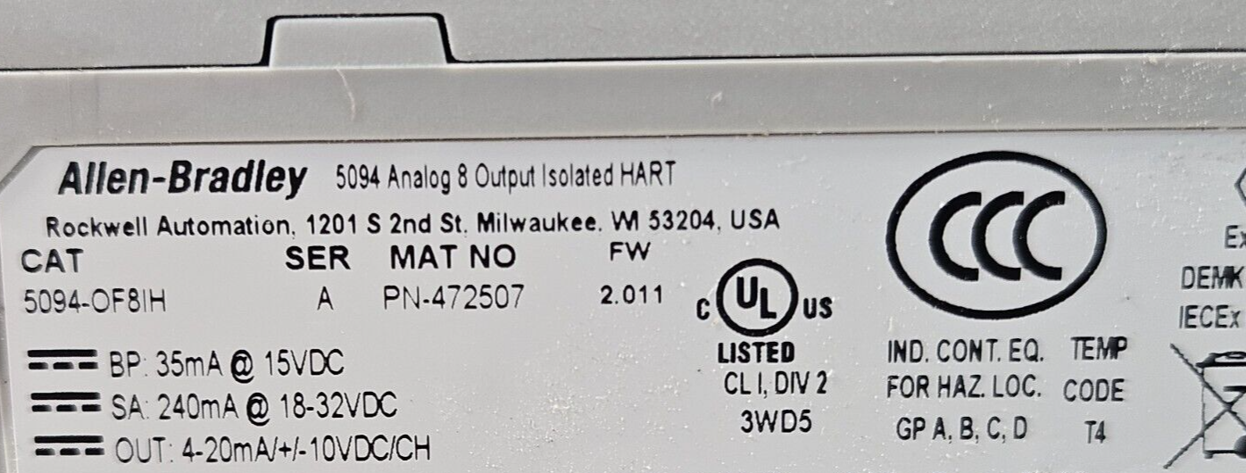 Allen Bradley 5094-OF8IH Analog 8 Output Isolated Hart                   loc4C17