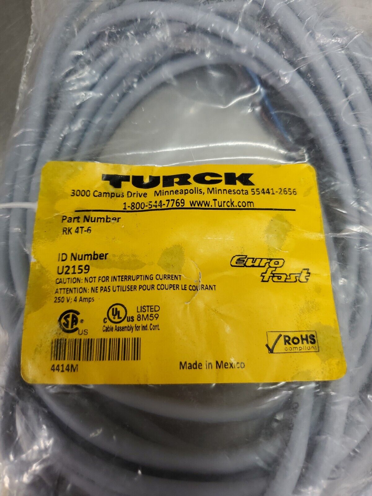 TURCK RK 4T-6 U2159 Cable Unit.                                          5A-12/2