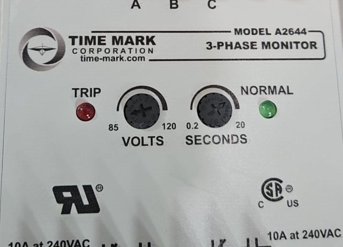 Time Mark Corporation A2644 3-Phase Monitor 10A 240VAC    (BIN3.4.5)