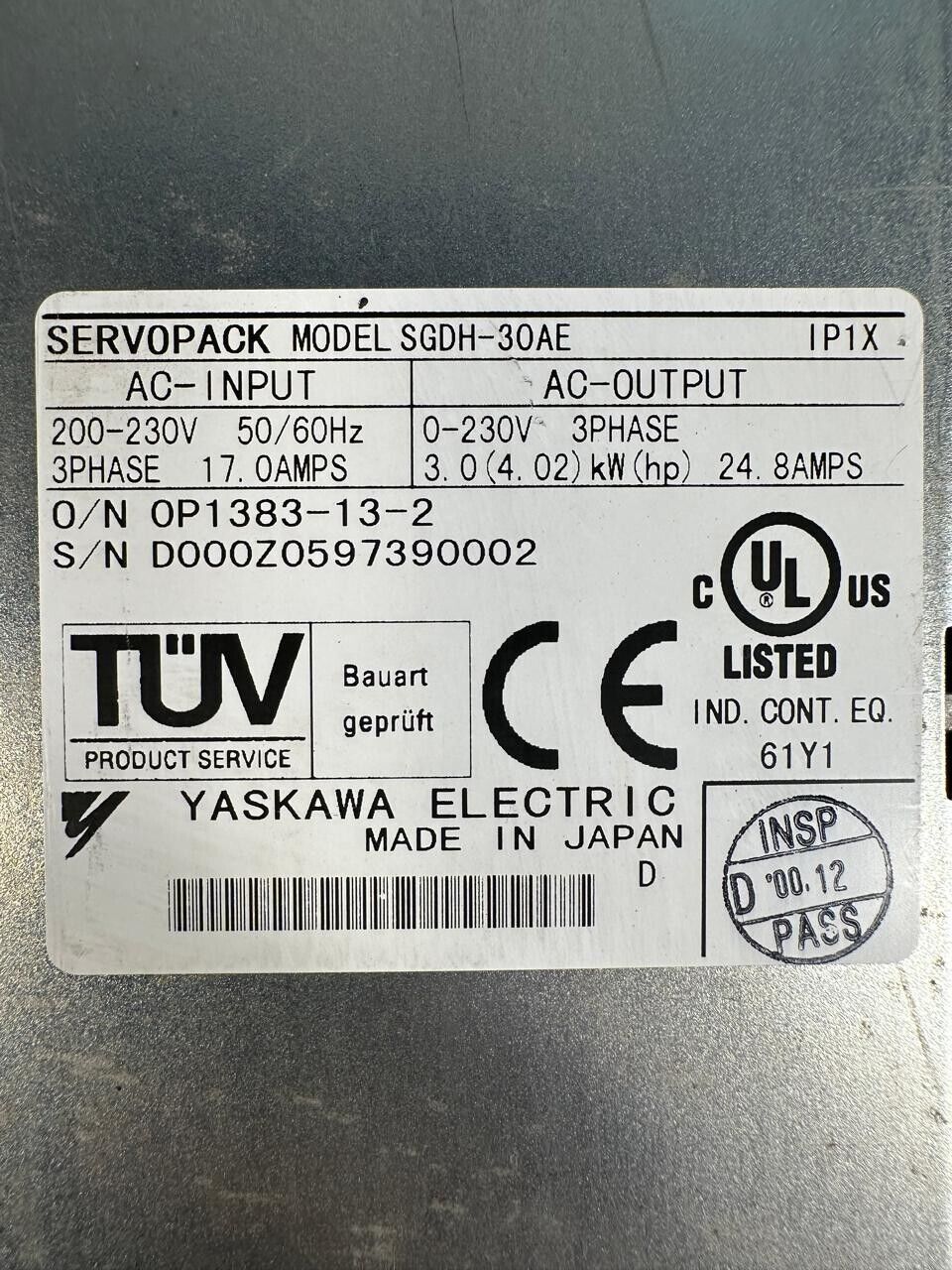 Yaskawa SGDH-30AE Servopack 3ph 200-230v 50/60hz                 (1E-01)