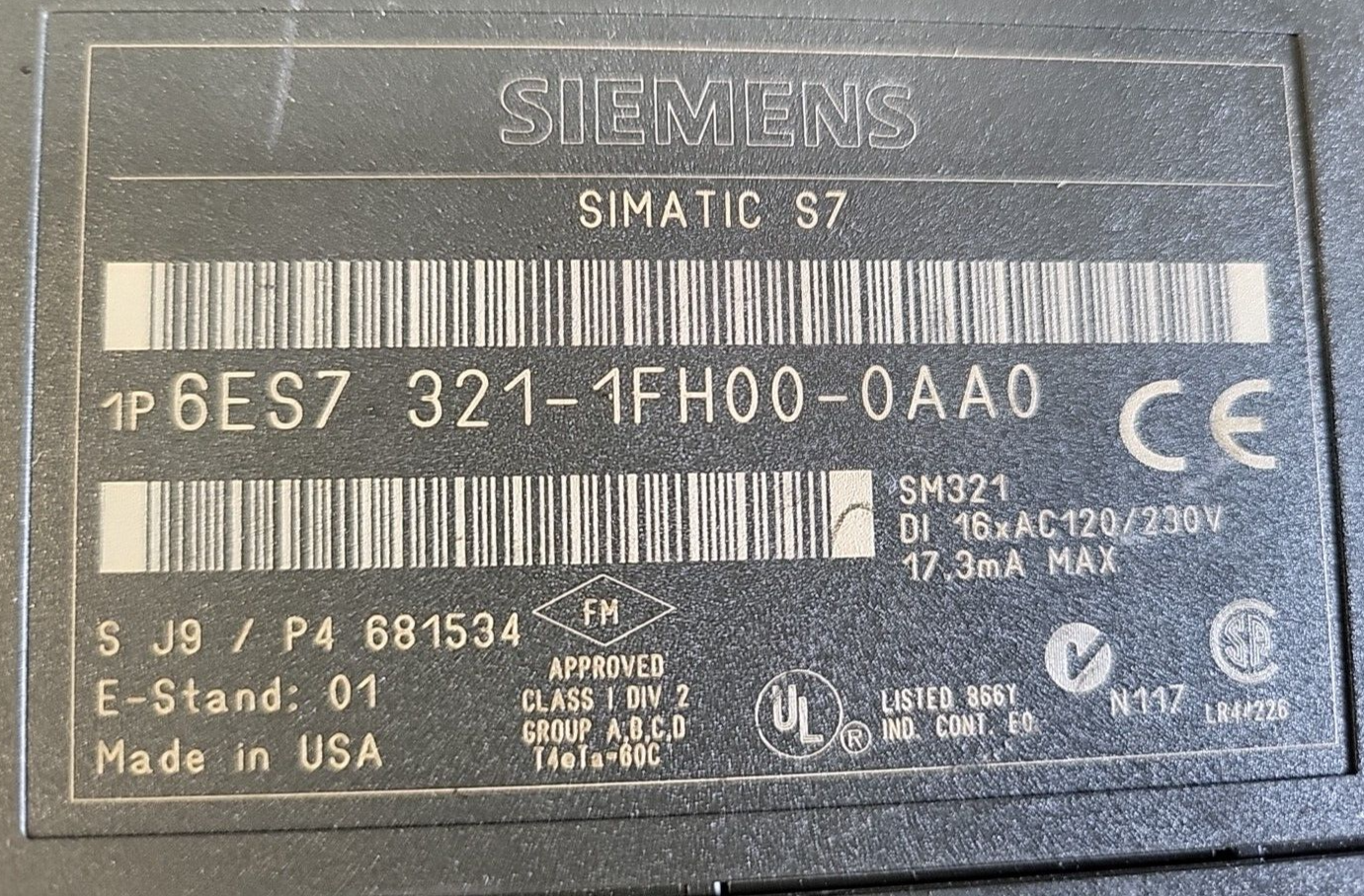 Siemens   6ES7 321 - 1 FH 00 - 0 AA0       Simatic S7   (BIN 3.5.2)