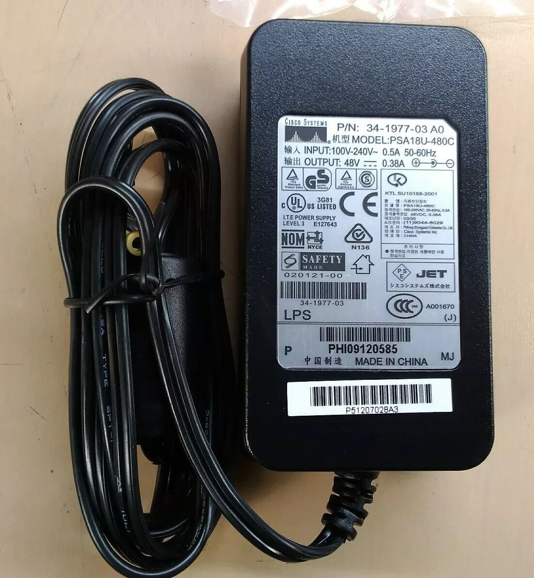 CISCO SYSTEMS PSA18U-480C POWER ADAPTER 34-1977-03 A0                       5D-5