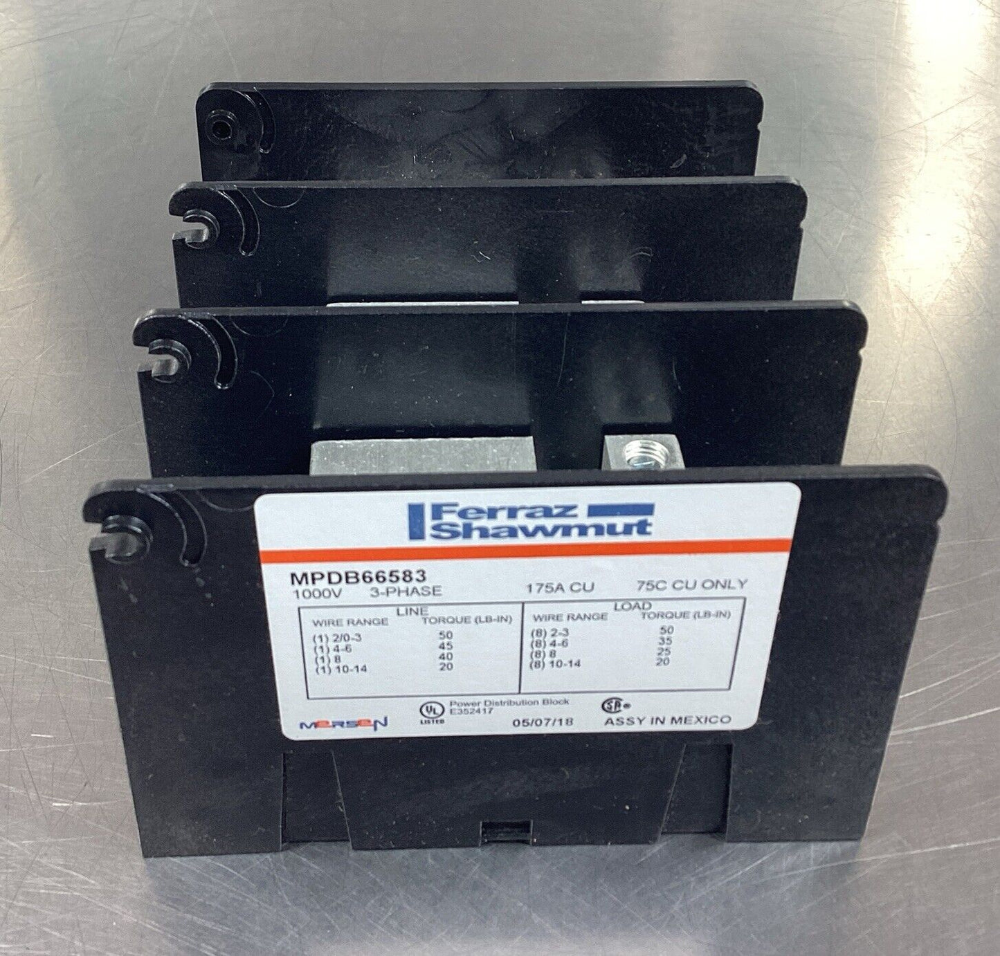 MERSEN FERRAZ SHAWMUT  MPDB66583  POWER DISTRIBUTION BLOCK 1000V 3Ph      4D