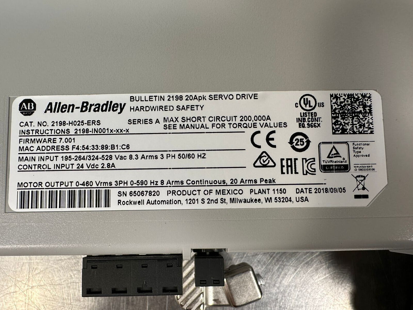 Allen-Bradley 2198-H025-ERS2 /A Kinetix 5500 Servo Drive (1E-22)