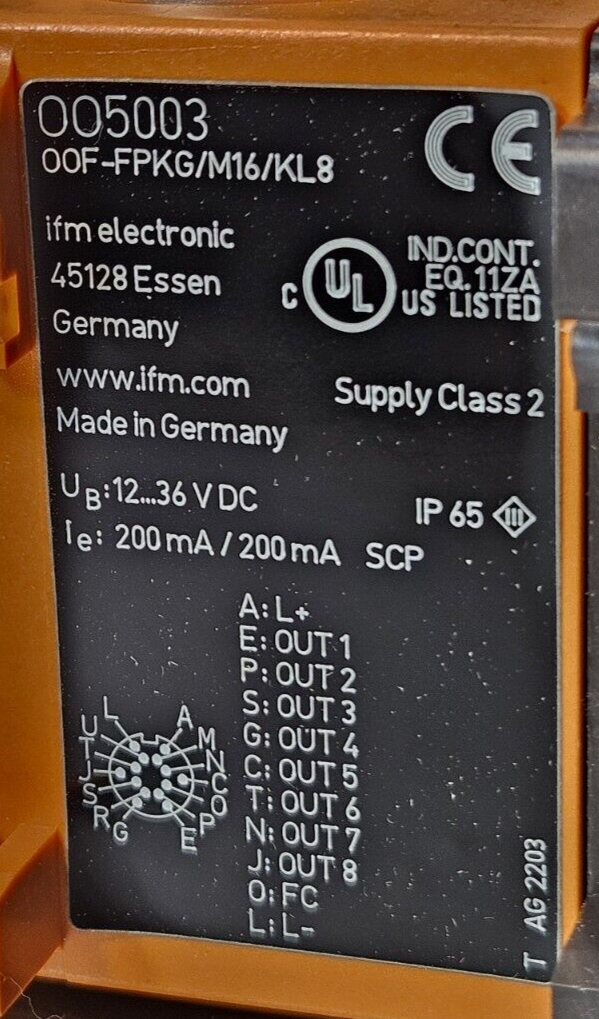 IFM OO5003 00F-FPKG /M16/KL8 Fiber Optic Amplifier Sensor                loc5D15