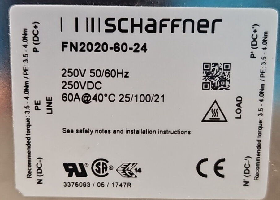 Schaffner FN2020-60-24 Power Line Filter                                 loc4B13