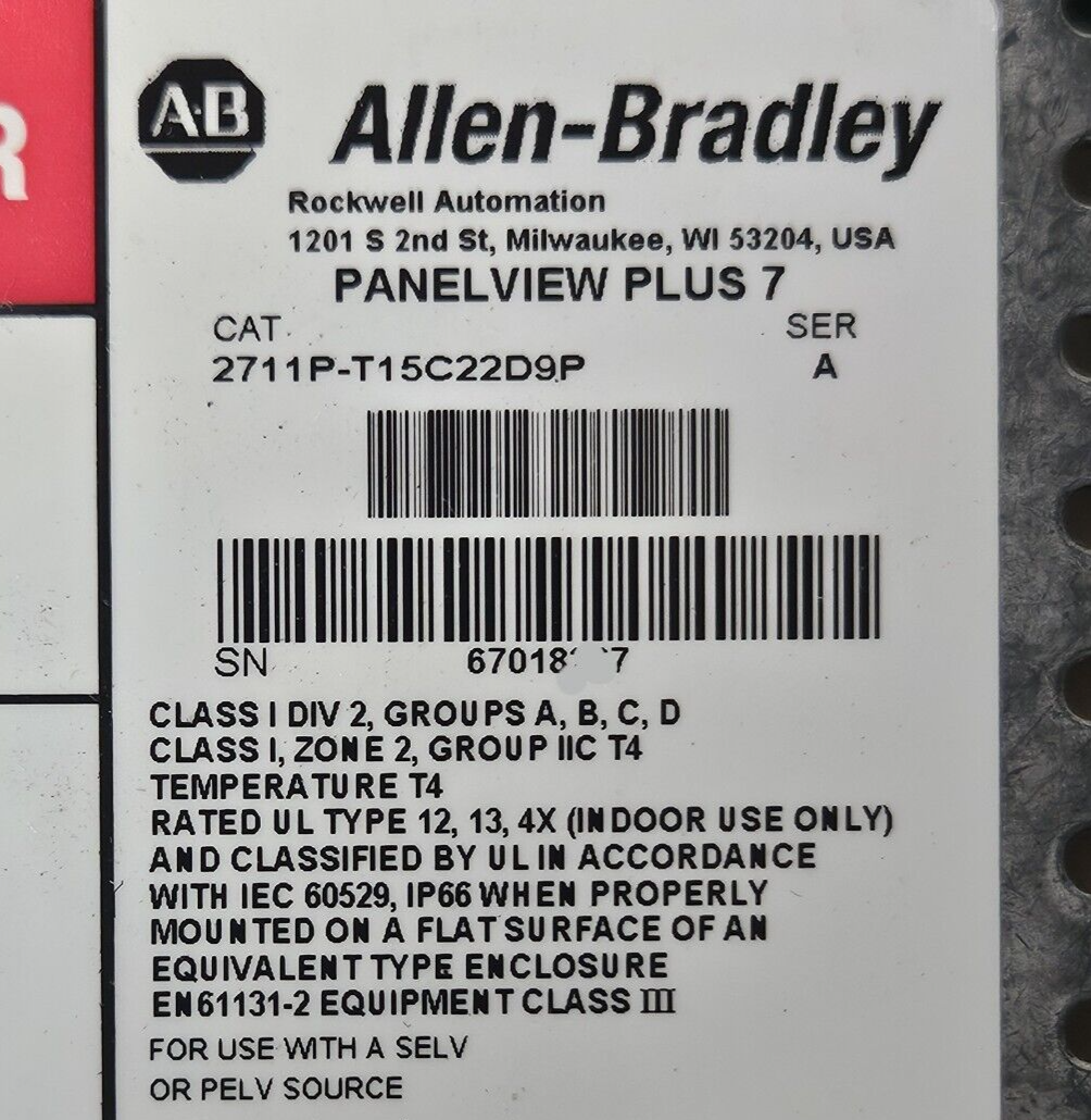 Allen Bradley 2711P-T15C22D9P Ser A Panelview Plus 7                      Loc2C7