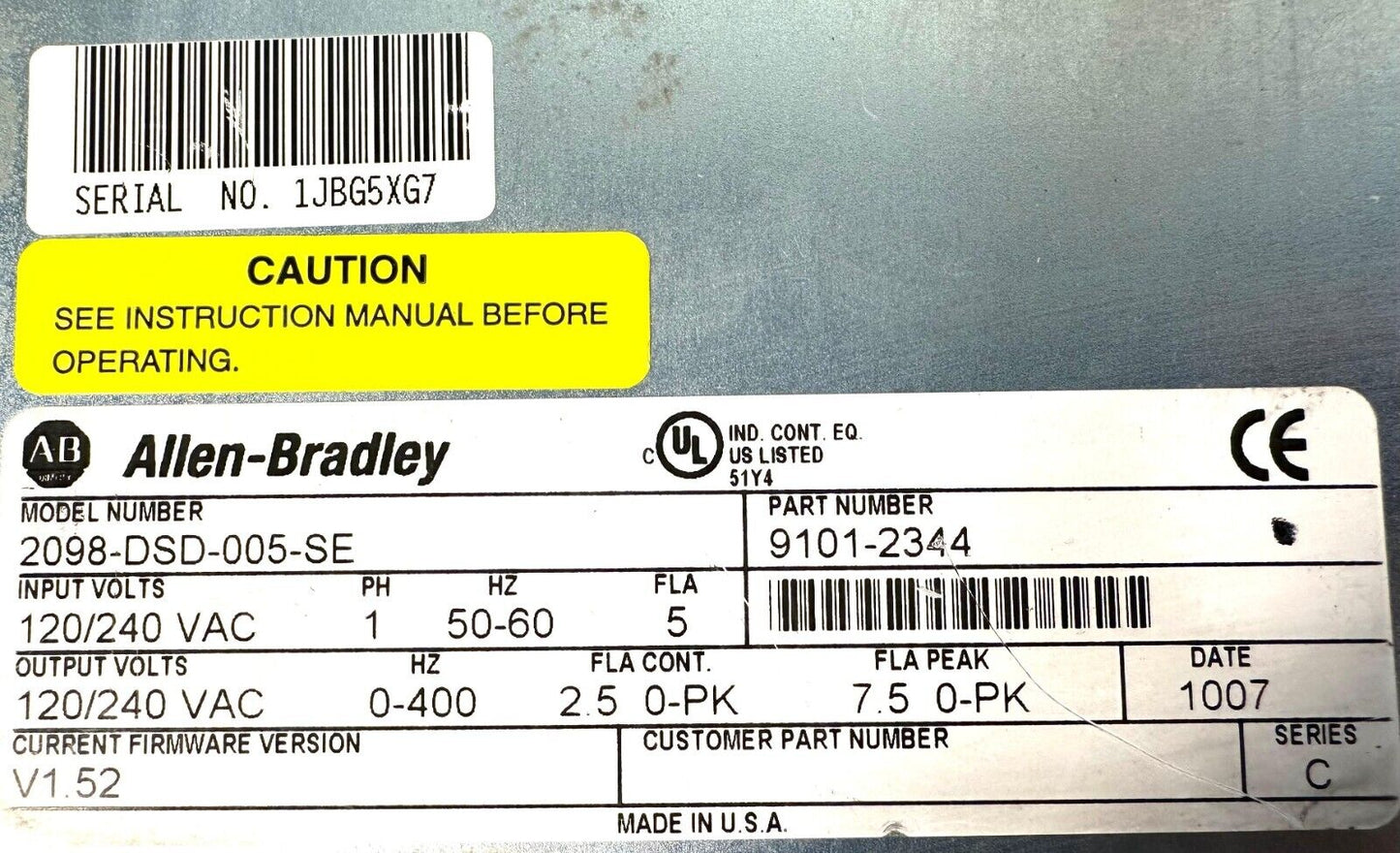 Allen Bradley Ultra3000 / 2098-DSD-005-SE 1Ph 50-60Hz            (1c-03)