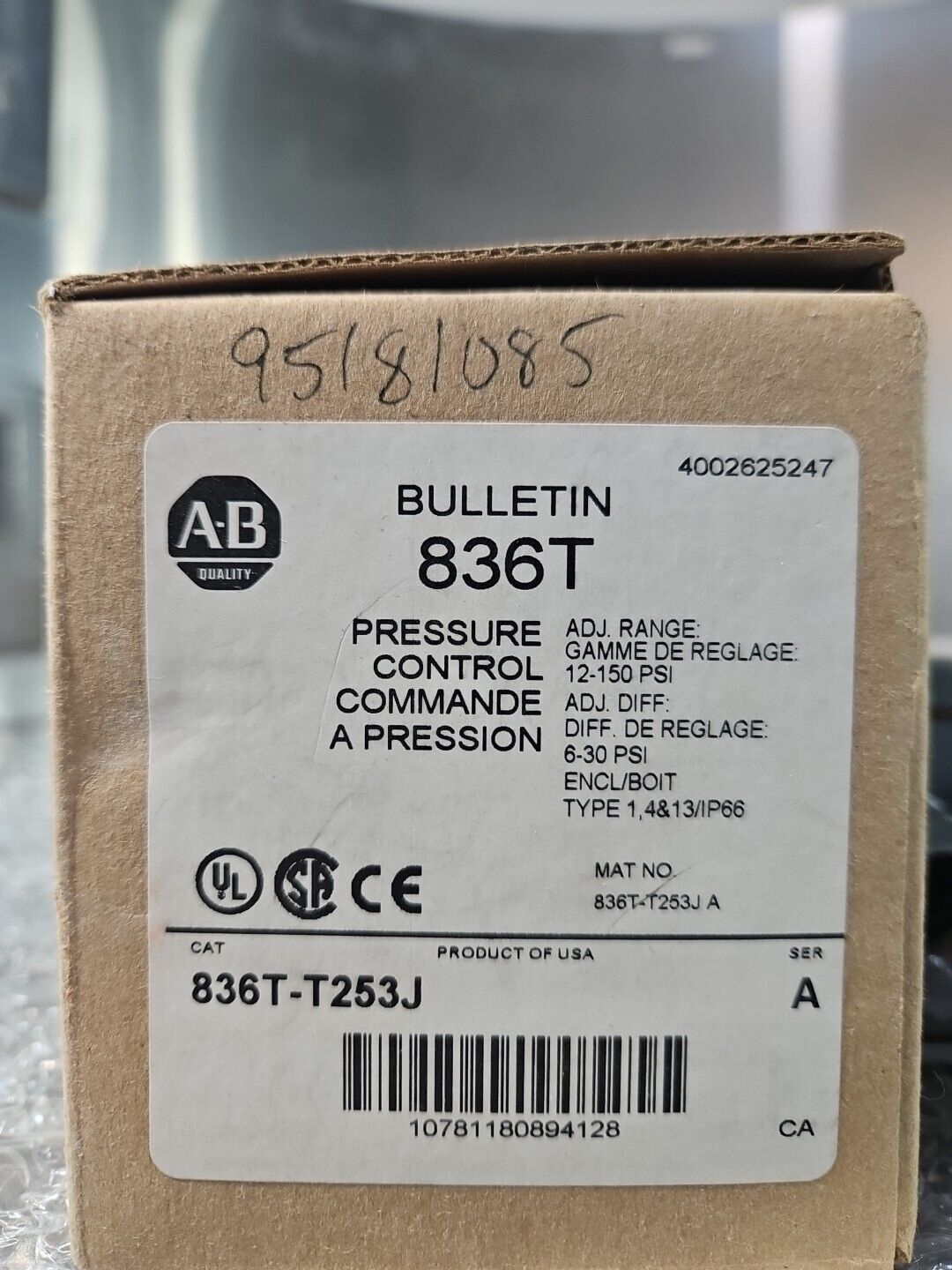 Allen Bradley 836T-T253J Ser A Pressure Control                           loc4D4