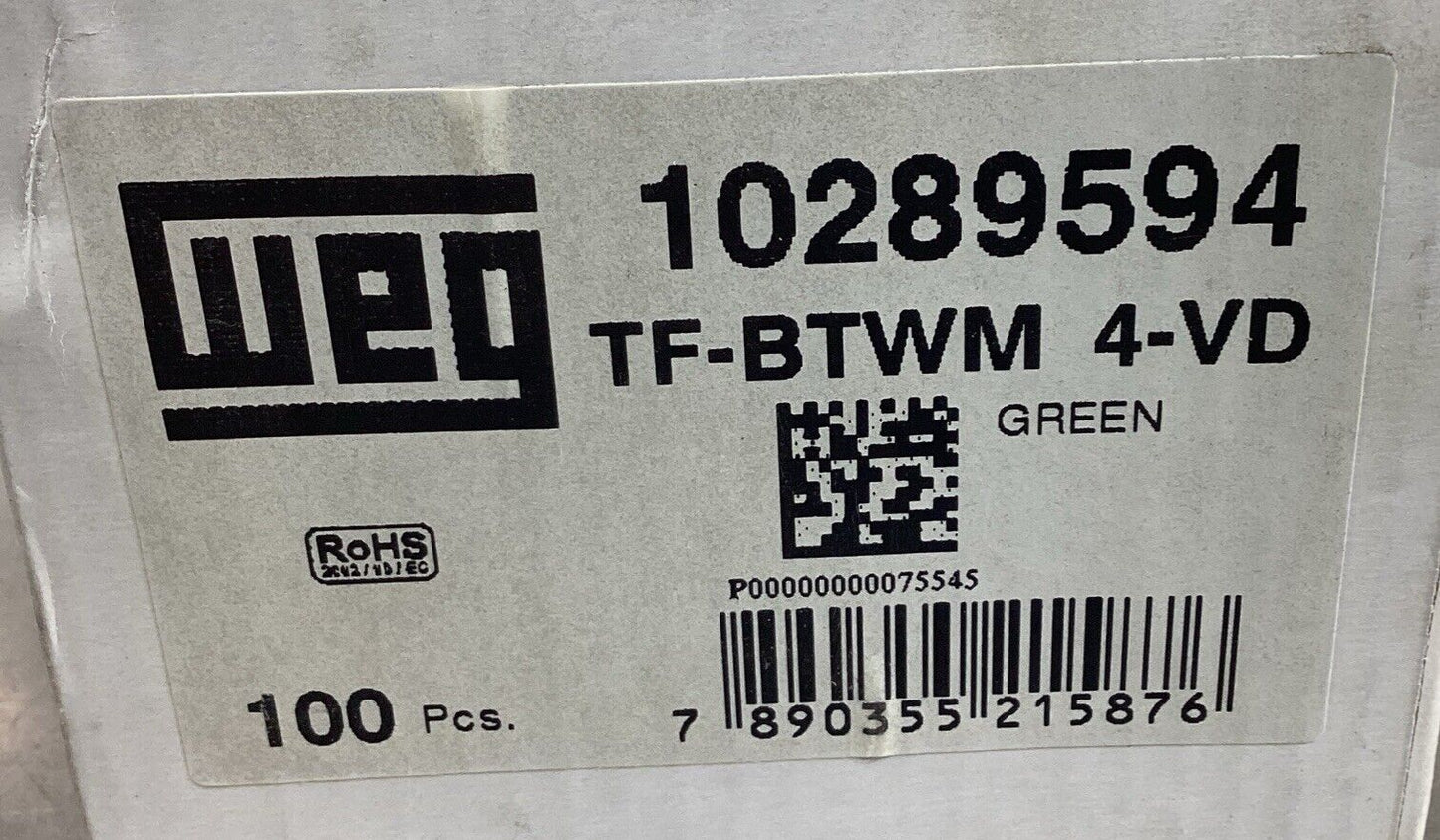 WEG  10289594  TERMINAL BLOCK  TF-BTWM 4-VD  GREEN (Box of 100)     3E-32