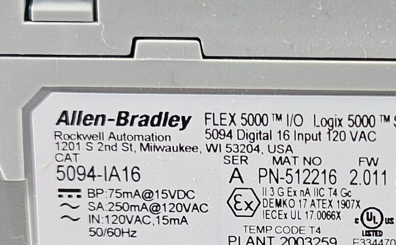 Allen Bradley 5094-IA16 /A Flex 5000 IO Logix Input Module                loc4C4