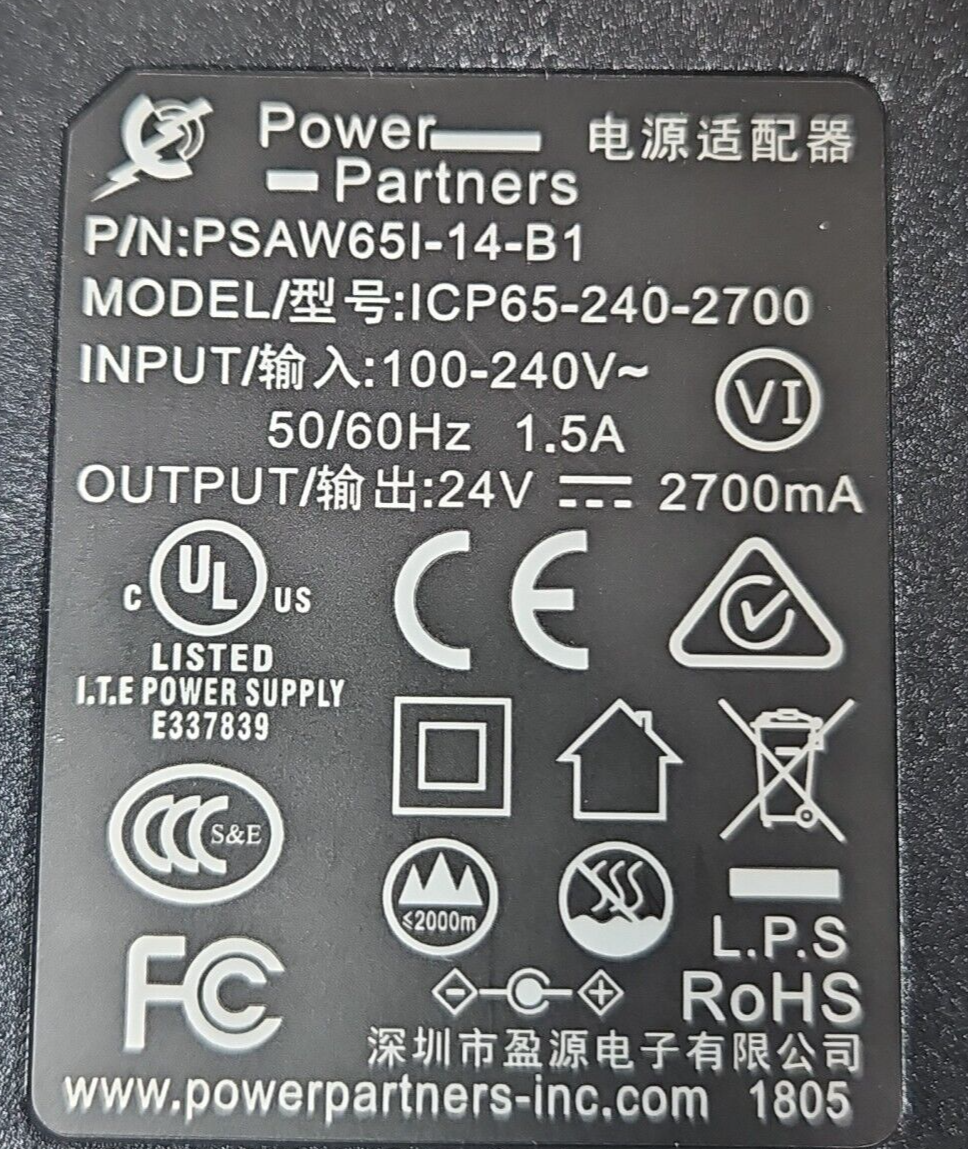 Power Partners ICP65-240-2700 interchangeable plug power supply   (BIN4.4.5)