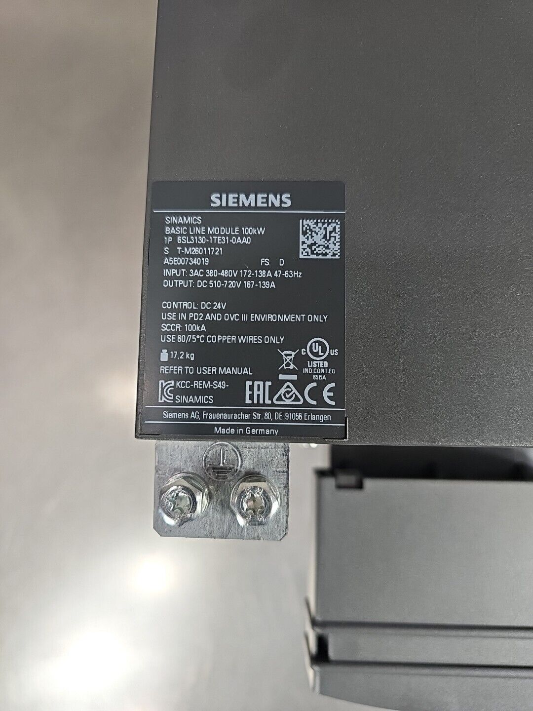 SIEMENS 6SL3130-1TE31-0AA0 SINAMICS Basic Line Module 100kW.  Loc1C