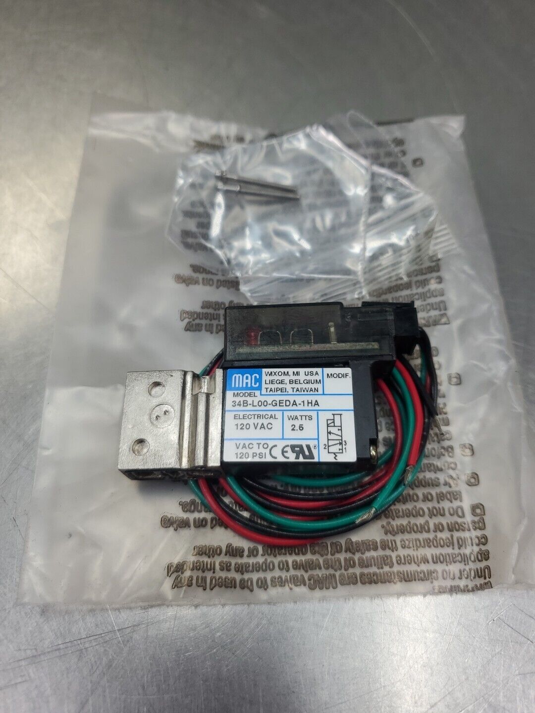 MAC 34B-L00-GEDA-1HA Solenoid Valve, 120VAC.                               6A-12