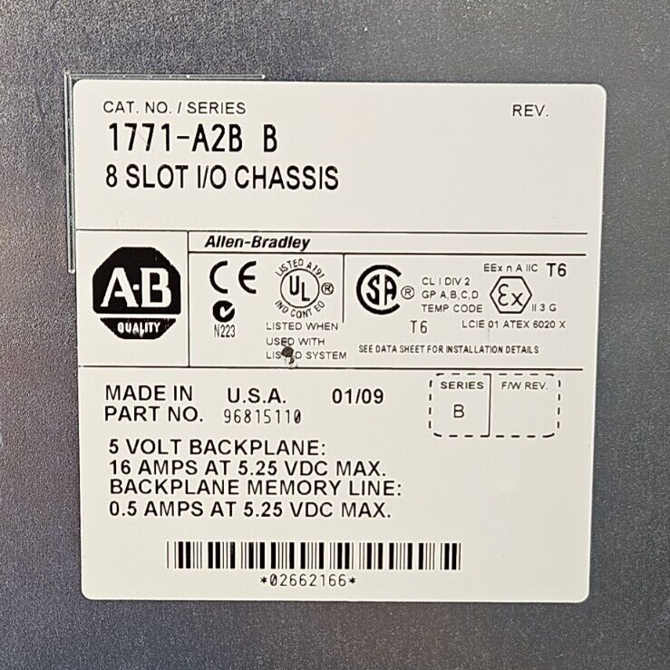 Allen Bradley 1771-A2B Ser B  8 SLOT I/0 Chassis                           loc3F