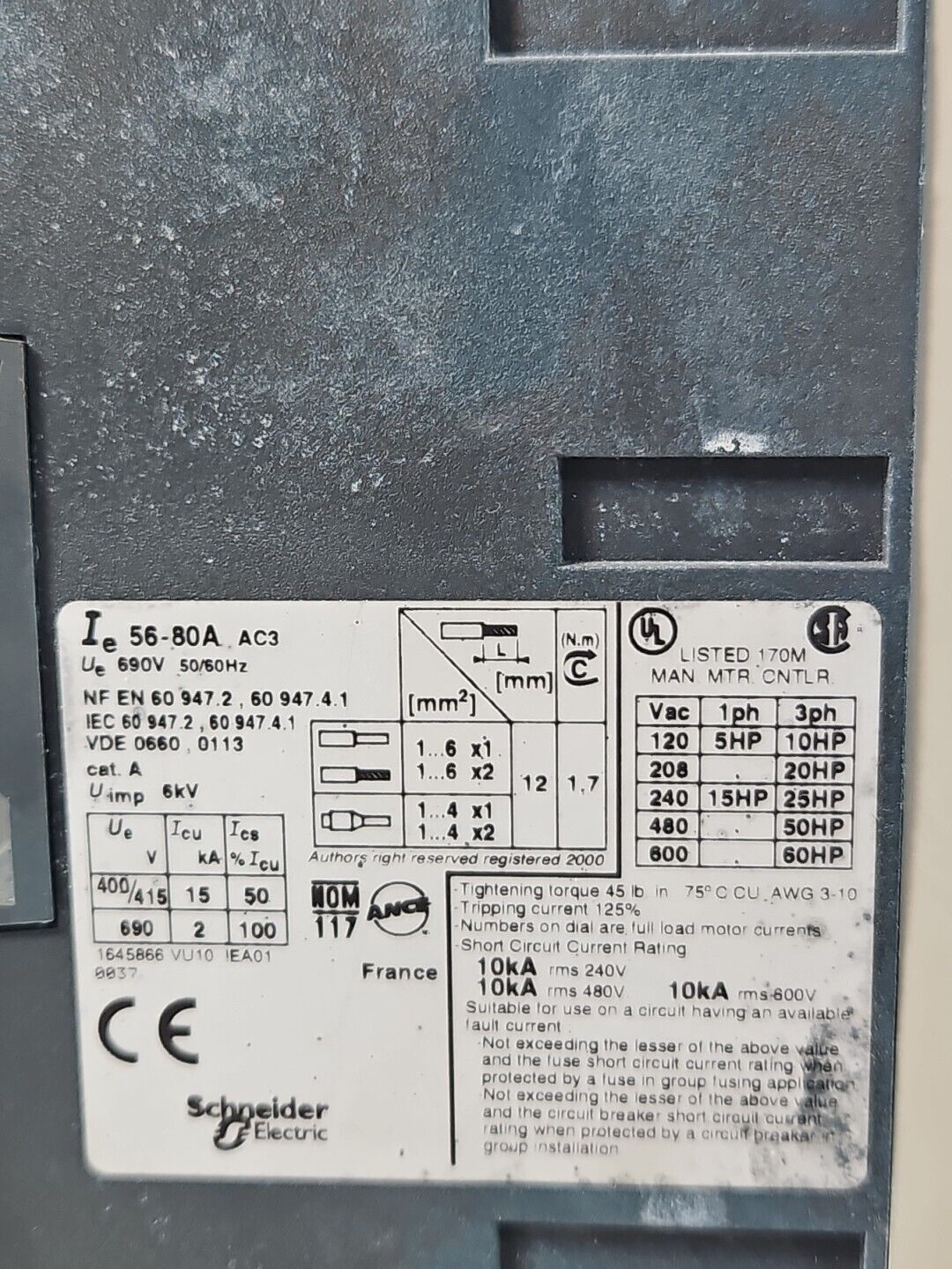 Telemecanique GV3-M80 / GV1-A01  Manual Motor Starter                    loc4D13