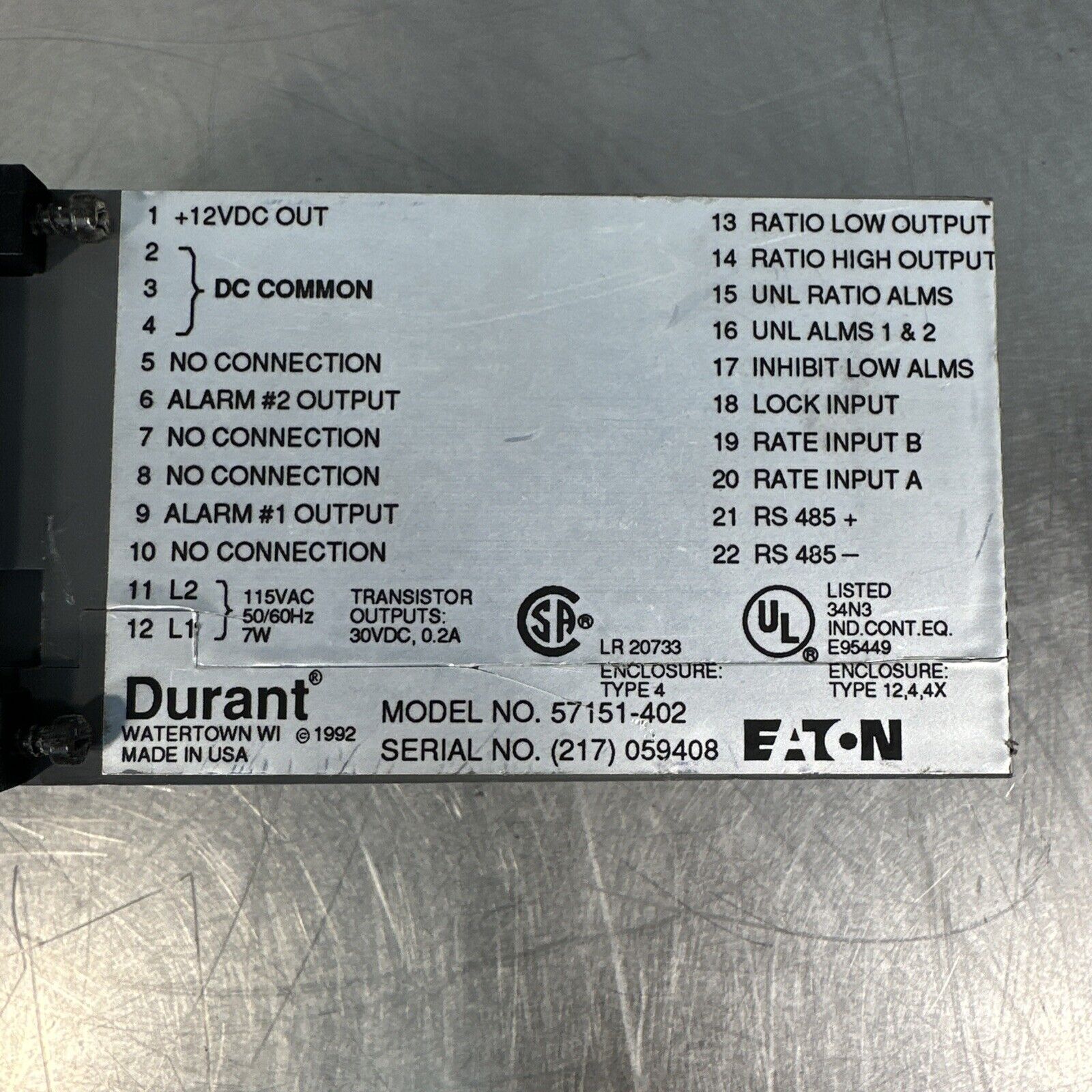 57151-402 Eaton Corp/Durant 115VAC Rate Indicator (BIN-1.1.1)