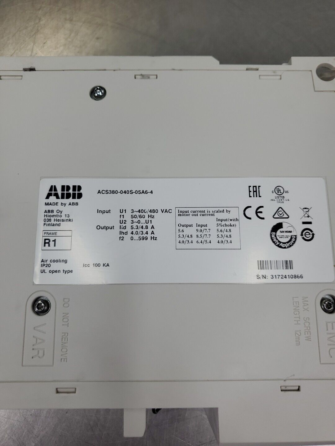 ABB ACS380-040S-05A6-4 Frequency Converter Drive, 480VAC (REFURB)          1E-02