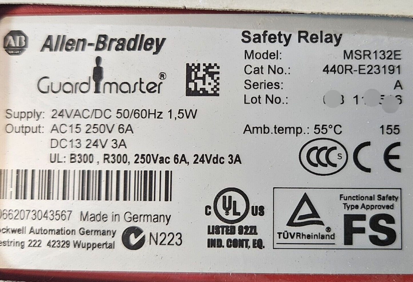 Allen Bradley 440R-E23191 Guardmaster Safety Relay 24v-ac/dc             loc4D21