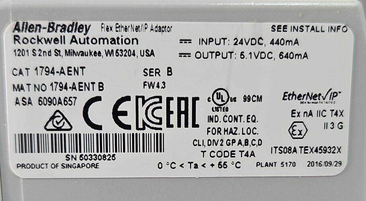 Allen Bradley 1794-AENT Ser A PLC Flex Ethernet/IP Adaptor Module        loc4C23