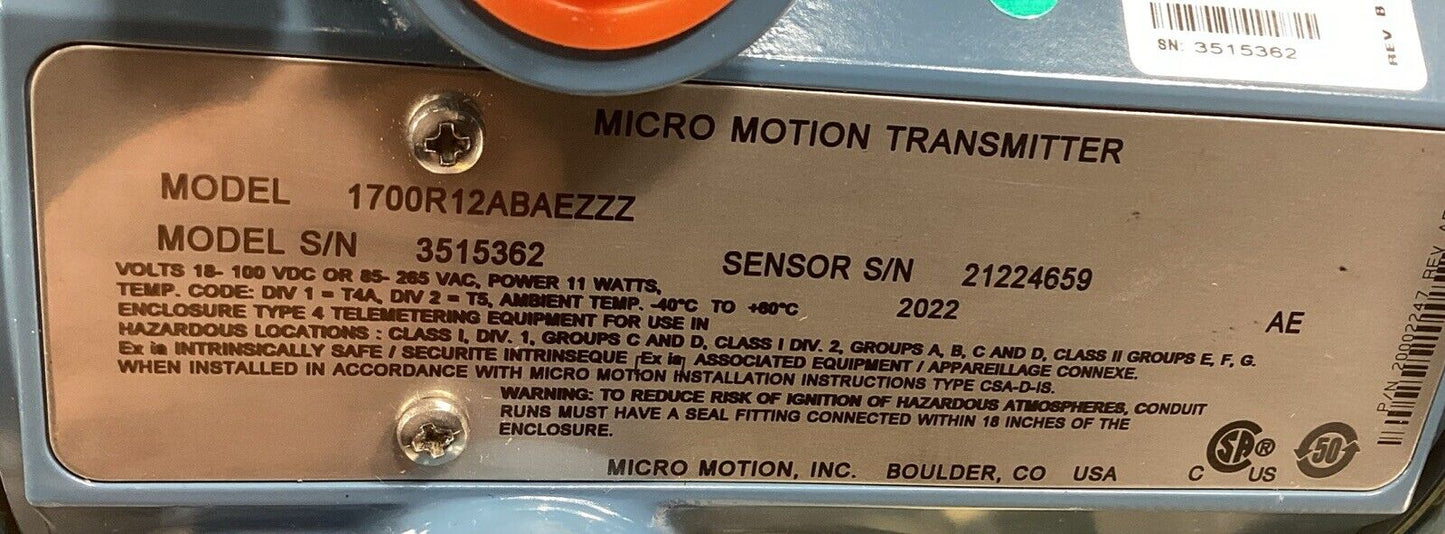 Micro Motion  1700R12ABAEZZZ  Transmitter        6B-9