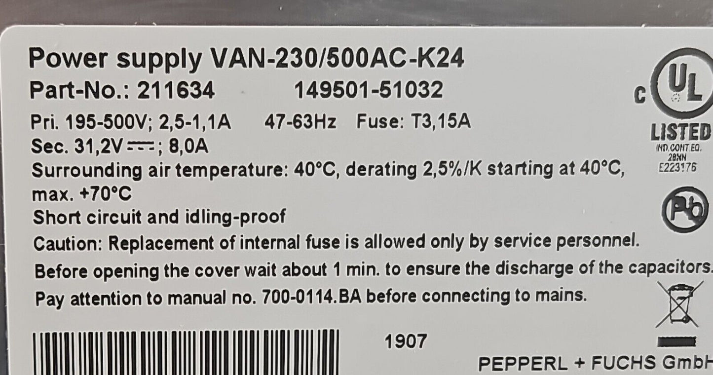 Pepperl + Fuchs VAN-230/500AC-K24 Power Supply                           loc4B26